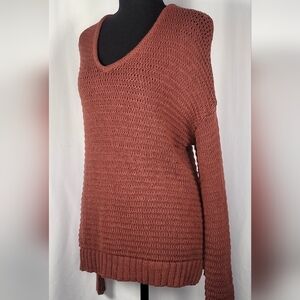 a.n.a Open Knit Sweater Women Small Rust Boho Lightweight Pullover